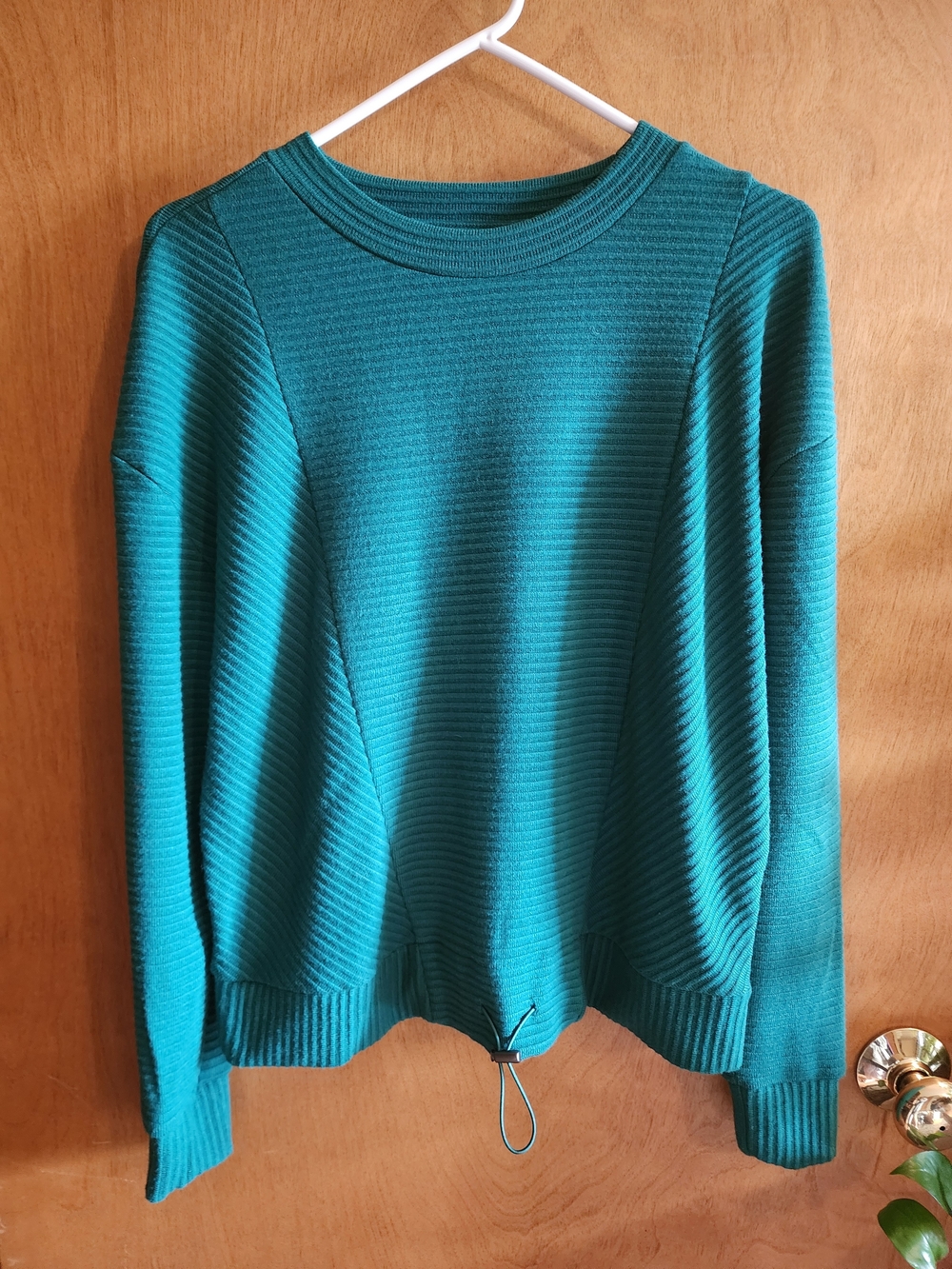 Simply Vera Vera Wang Cozy Crewneck Pullover Top Drawcord Hem Heather Green